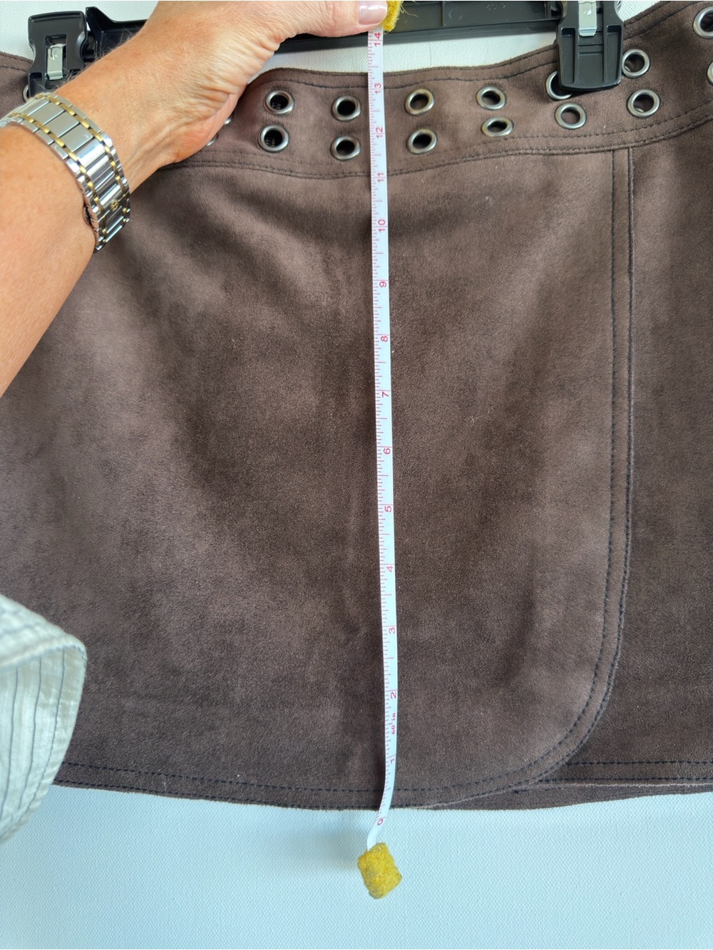 BCBGMAXAZRIA Chocolate Brown Faux Suede Grommet Wrap Mini Skirt Size S - Picture 4 of 4
